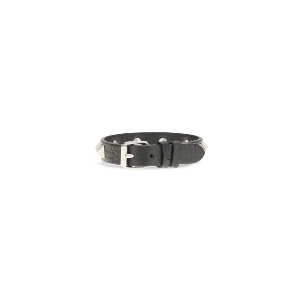 Valentino Garavani Black Calf Leather Bos Taurus Bracelet Valentino Garavani