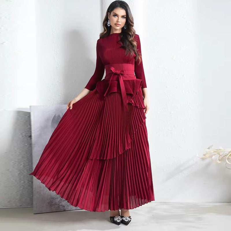Wrinkled Irregular Lantern Skirt+Long Swing Skirt Set New Solid Color Two Piece Set eprolo