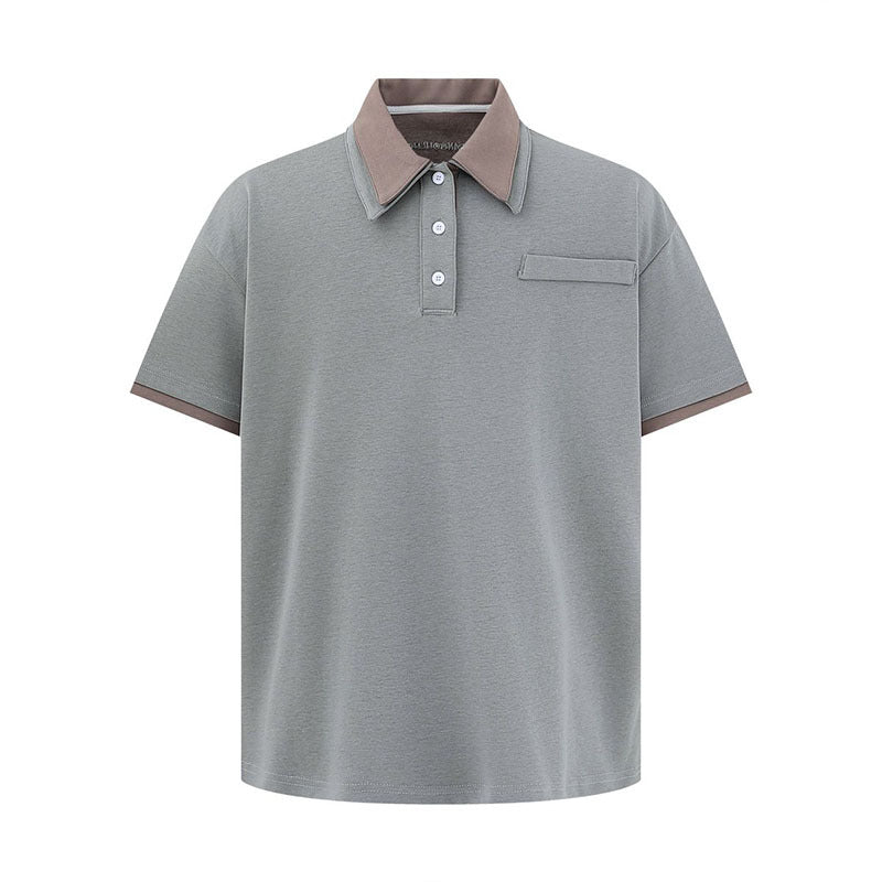 Color Block Two-Piece Design Polo Shirt Casual Turn-Down Collar Short Sleeve T-Shirt for Men eprolo