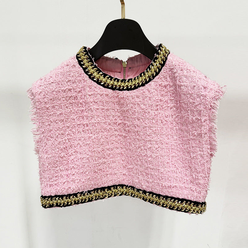 Veloria new fashion Autumn and Winter heavy industry chain decoration short coarse woolen jacket eprolo