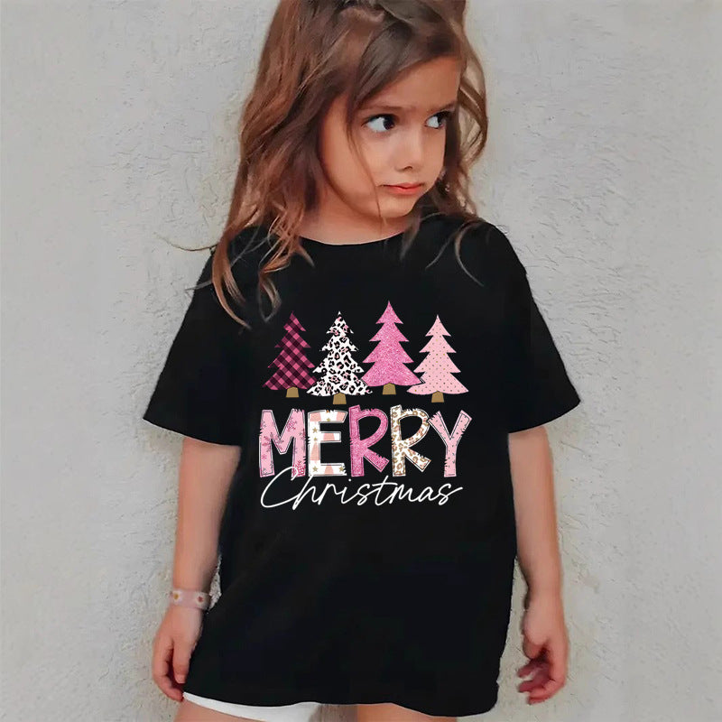 Combed Cotton New Christmas Children's Short Sleeve Girls' T-Shirt Kids Clothing Boys' Short Sleeve eprolo
