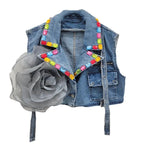 Suit collar ribbon flower denim vest women's vest eprolo