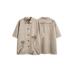 Flower horn button suede loose short sleeved shirt for men eprolo