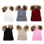 Parent-child Caps Cute Infant Baby Pompon Winter Hat Double Fur Ball Hat Mother Kids Warm Knitted Hat Newborn Beanie Cap eprolo