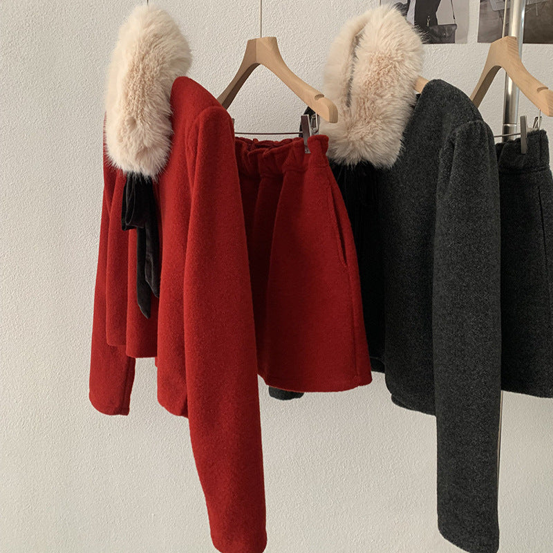 Christmas New Year Winter Rich Girl V-Neck Long Sleeve Top + Skirt Two-Piece Set eprolo