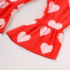 Toddler Girl's Heart Print 2-Piece Set, Crewneck Long Sleeve Ruffle Top & Flare Leg Pants VELORIA - Thread of Generations