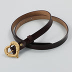 Gold Peach Heart Shape Buckle Top Layer Cowhide Leather Belt LittleYogaSocks