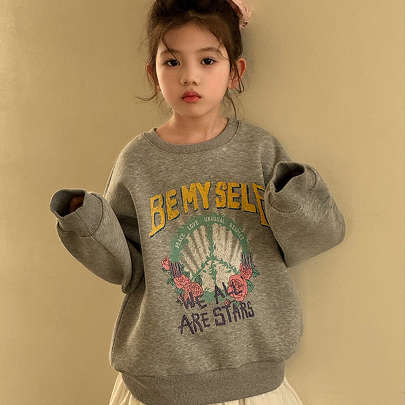 Cotton Fleece Lined Hooded Sweatshirt for Girls, Round Neck, Loose Fit, Casual Fashion for Kids Boys and Girls Style eprolo