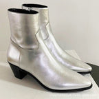 Brand new vintage ancient style men sliver boots point toe  zip up casual shinny leather booties party shoes male eprolo