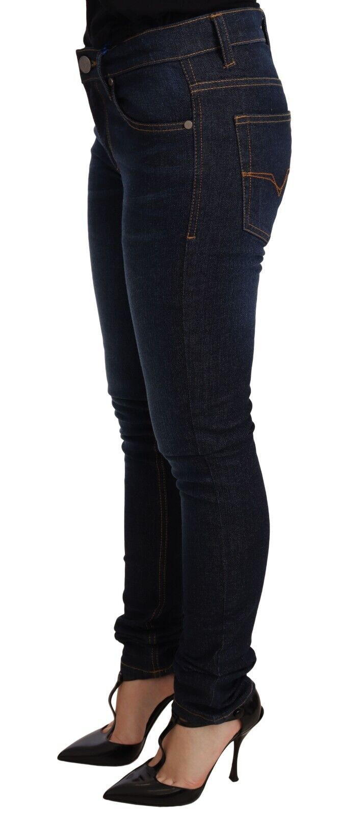Versace Jeans Dark Blue Cotton Low Waist Skinny Denim Jeans Versace Jeans