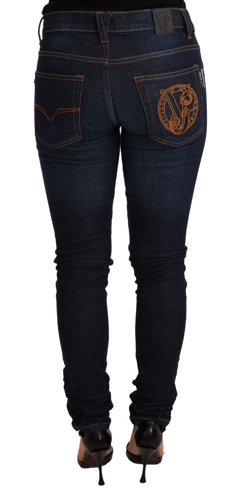 Versace Jeans Dark Blue Cotton Low Waist Skinny Denim Jeans Versace Jeans