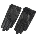 Ladies Sheepskin Perforated Breathable Single Leather Touch Screen Full Finger Gloves LittleYogaSocks
