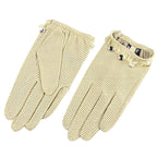 Ladies Sheepskin Perforated Breathable Single Leather Touch Screen Full Finger Gloves LittleYogaSocks
