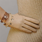 Ladies Sheepskin Perforated Breathable Single Leather Touch Screen Full Finger Gloves LittleYogaSocks