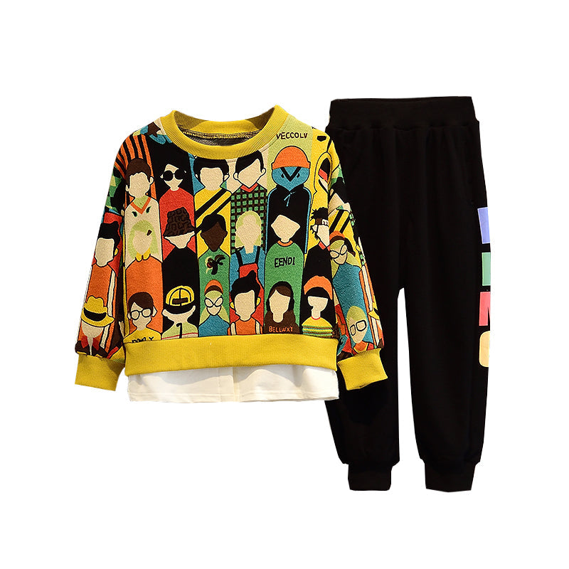 Children's Clothing Boy Autumn Clothing Suit Autumn New Style Korean Casual Cartoon Two-Piece Suit Spring And Autumn Models Big Kids Trend LittleYogaSocks