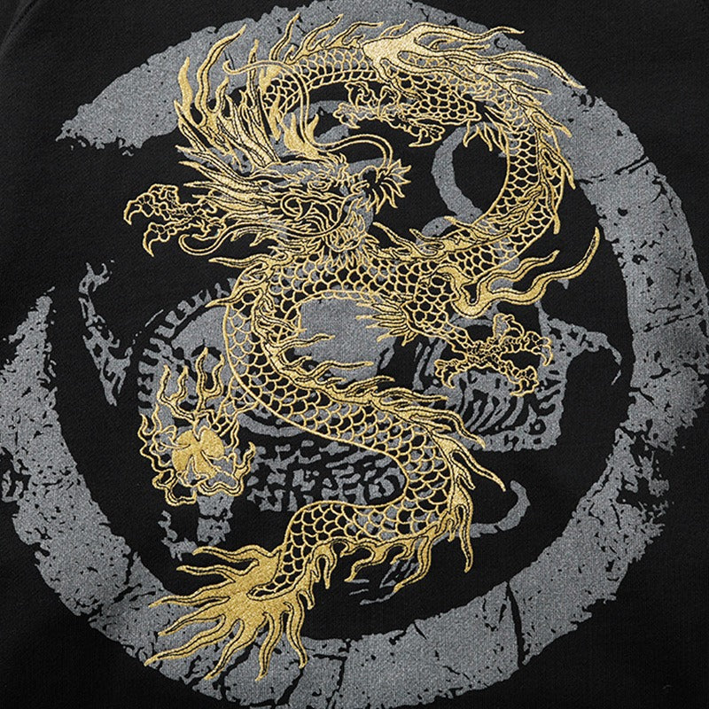 Heavy industry embroidered golden dragon sweatshirt men loose autumn pure cotton national trend jacket men eprolo