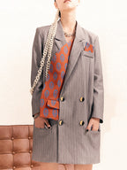 Women Gray Striped Long Big Size Blazer New Lapel Long Sleeve Loose Fit Jacket Fashion Trend Spring Autumn eprolo