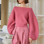 Spring Women Knitted Pullover Sweater Streetwear Boat Neck Long Sleeve Cropped Tops Fashion Red And White eprolo