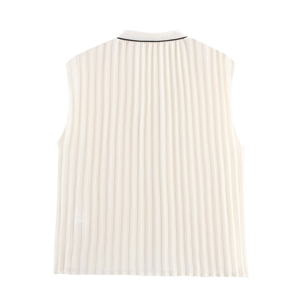 Color blocking trimmed pleated shirt+skirt set eprolo