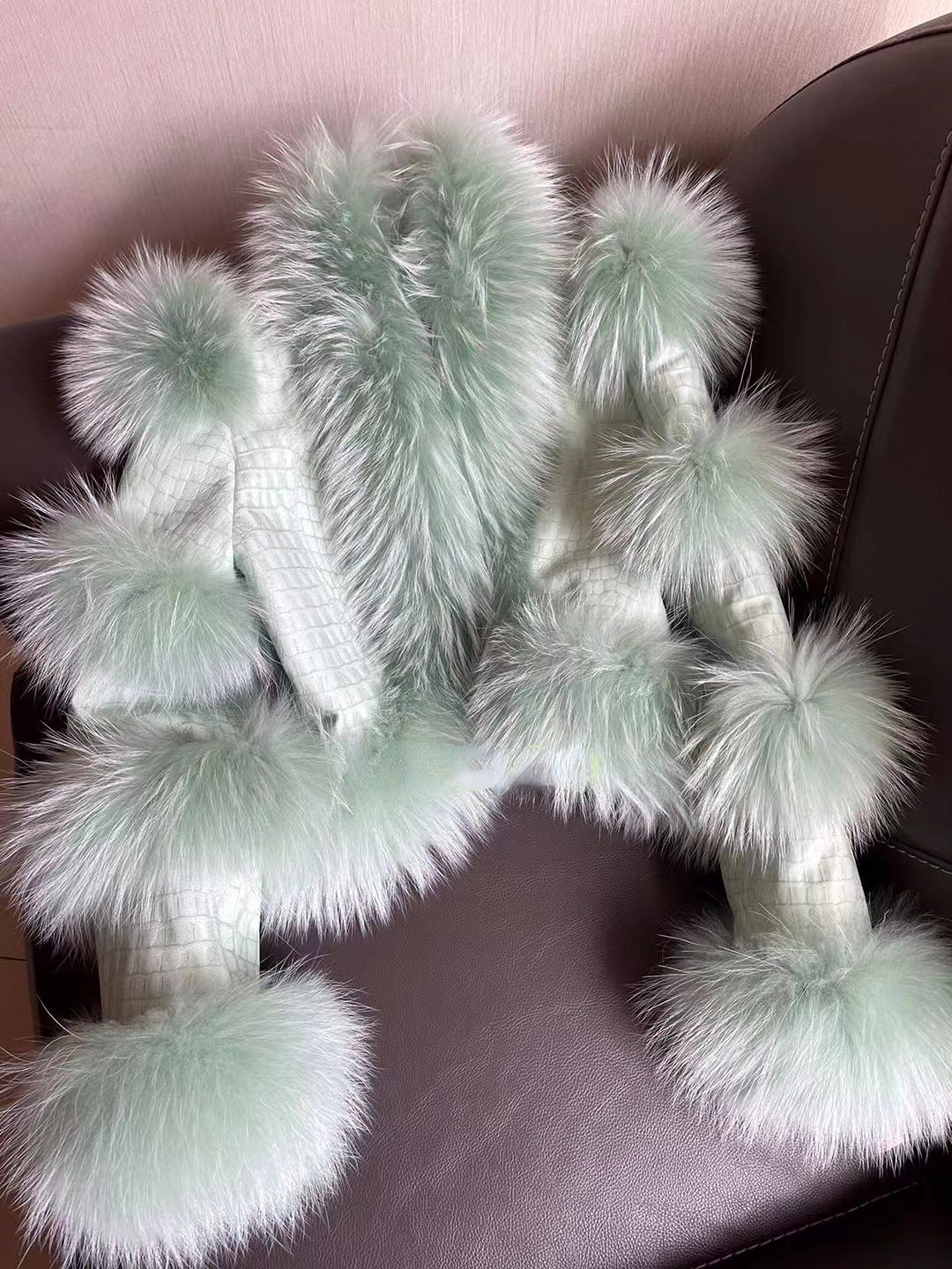 Elegant Bright Patent Leather Pattern Sheepskin Fashion Short Fox Fur Coat LittleYogaSocks