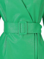 Lautaro Spring Green Pu Leather Jackets for Women with Puff Long Sleeve Belt Runway Stylish Luxury Designer Clothes eprolo