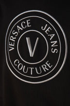 Versace Jeans Black Cotton Logo Details Hooded Sweatshirt Versace Jeans