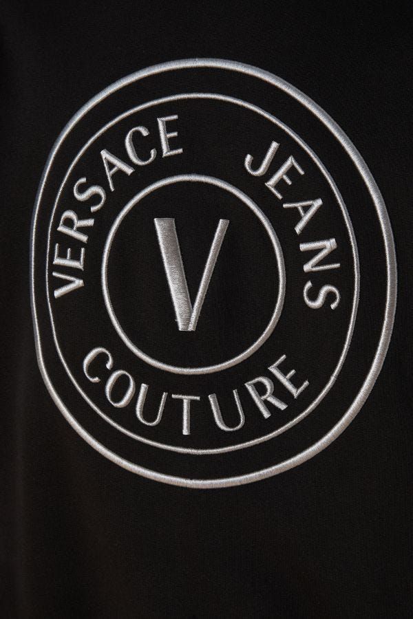Versace Jeans Black Cotton Logo Details Hooded Sweatshirt Versace Jeans