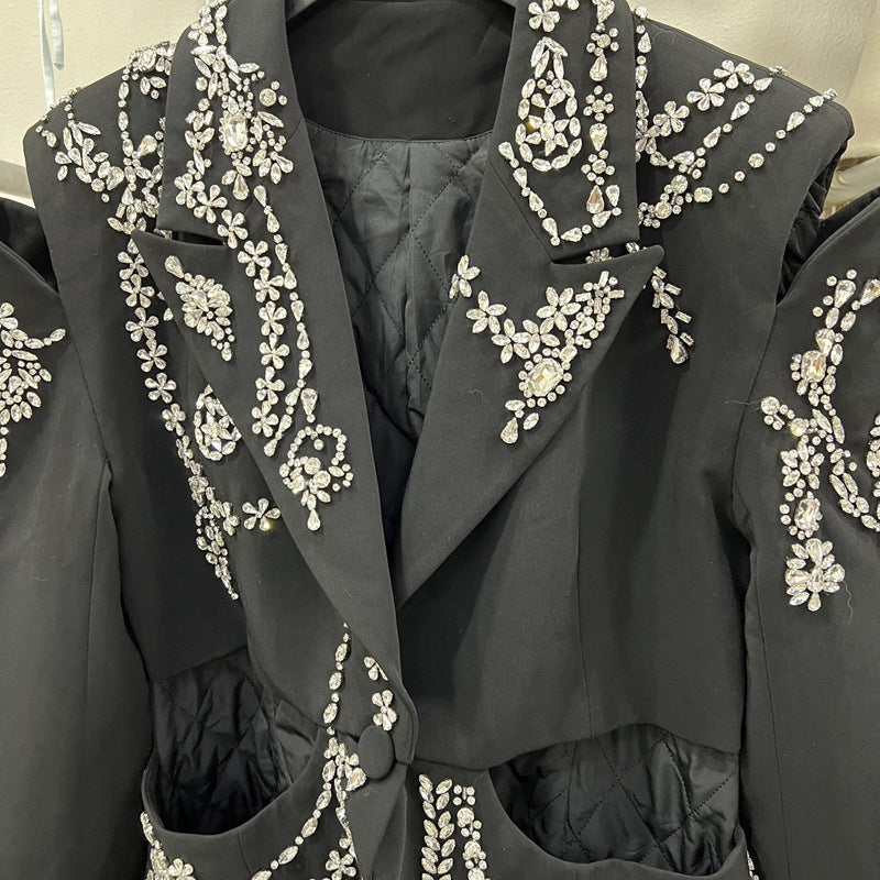 European And American Suit Jacket Women's Fox Fur Fur Diamond Studded By Hand Plus Cotton Coat LittleYogaSocks