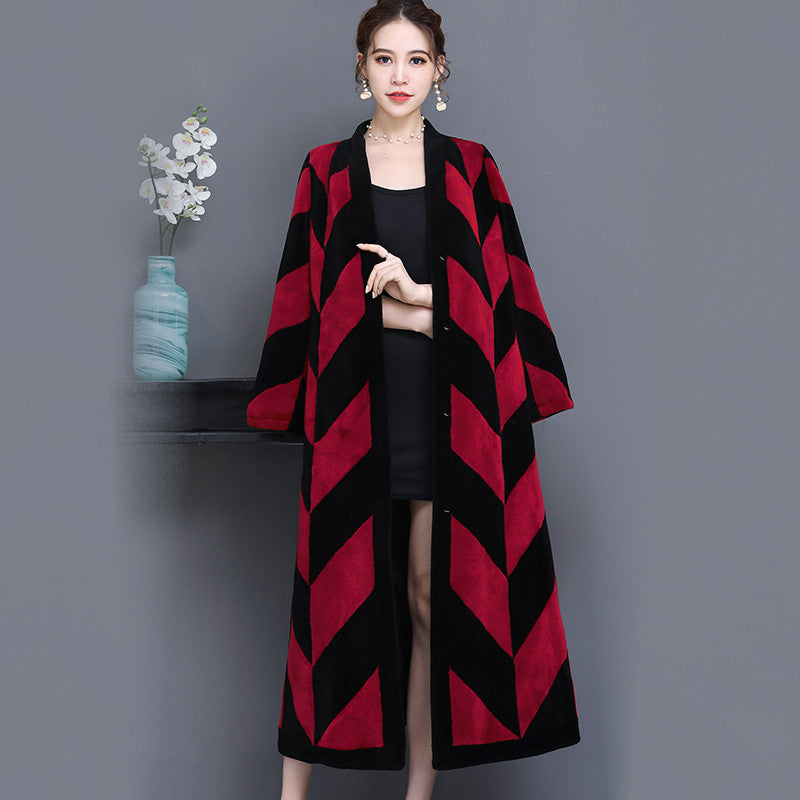 Sheep Sheared Women's Long Over-the-knee Fur Patchwork Coat LittleYogaSocks