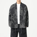 Style Loose Fit Denim Jacket with Dragon Robe Print for Men eprolo