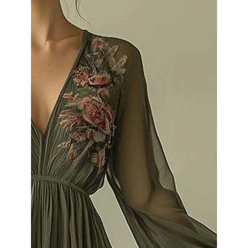 Spring/Summer Amazon Independent Station Cross border Digital Positioning Printed Long Sleeve Long Collar Dress Long Skirt eprolo