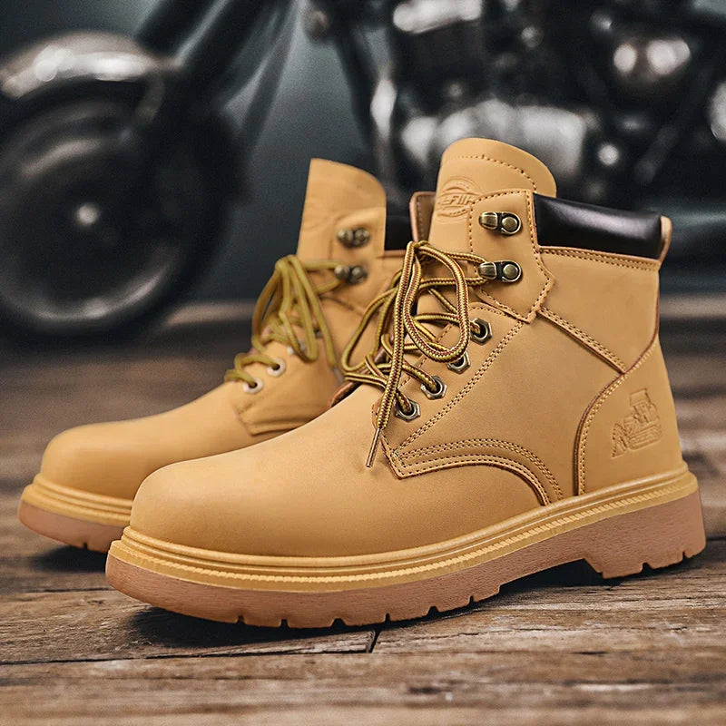 Work Security Black Boots Safety Shoe Classic Biker Ankle Footwear Fashion Non-slip Classic High Top Round Toe Wild Men's Shoes eprolo