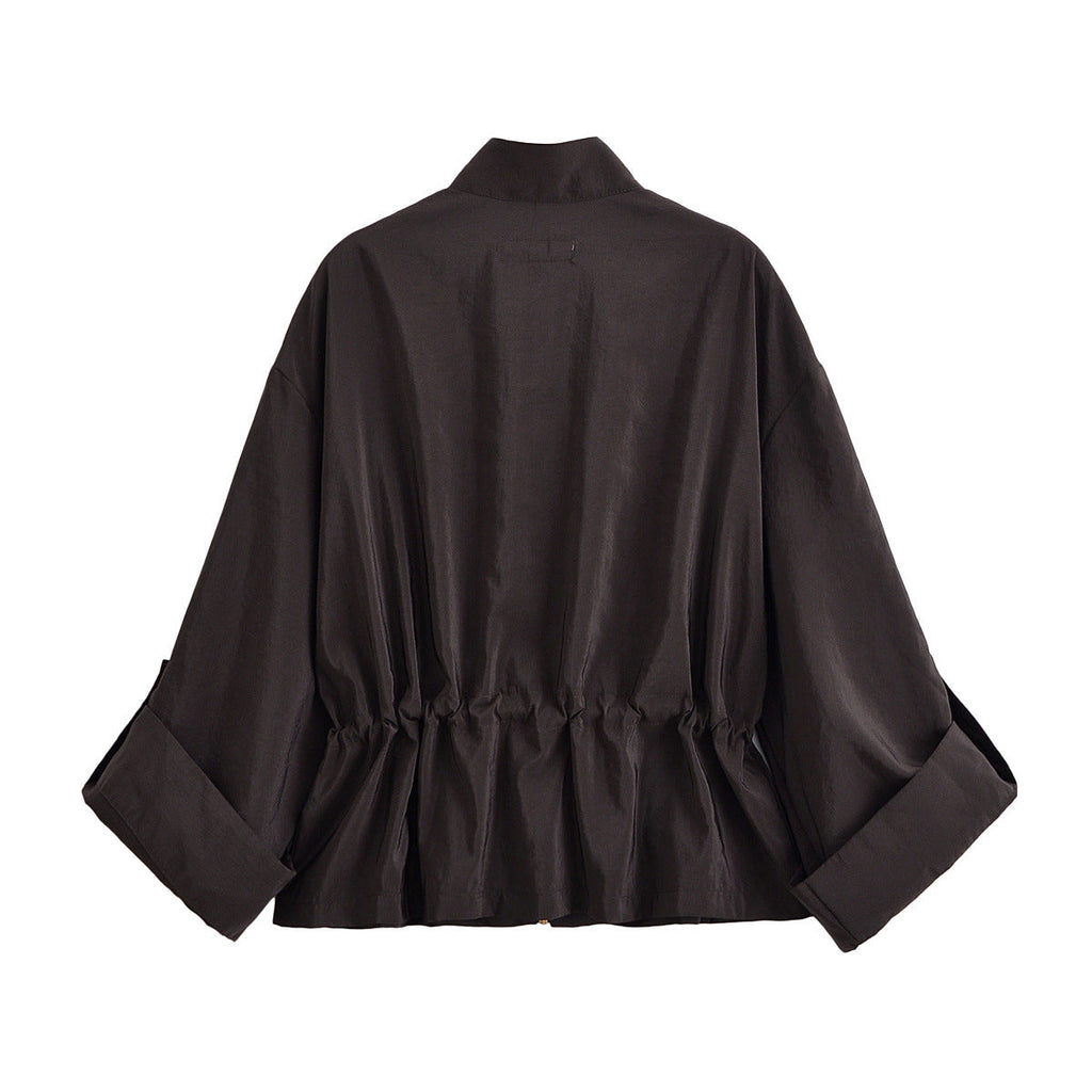 Stand collar workwear drawstring waist cinching jacket eprolo