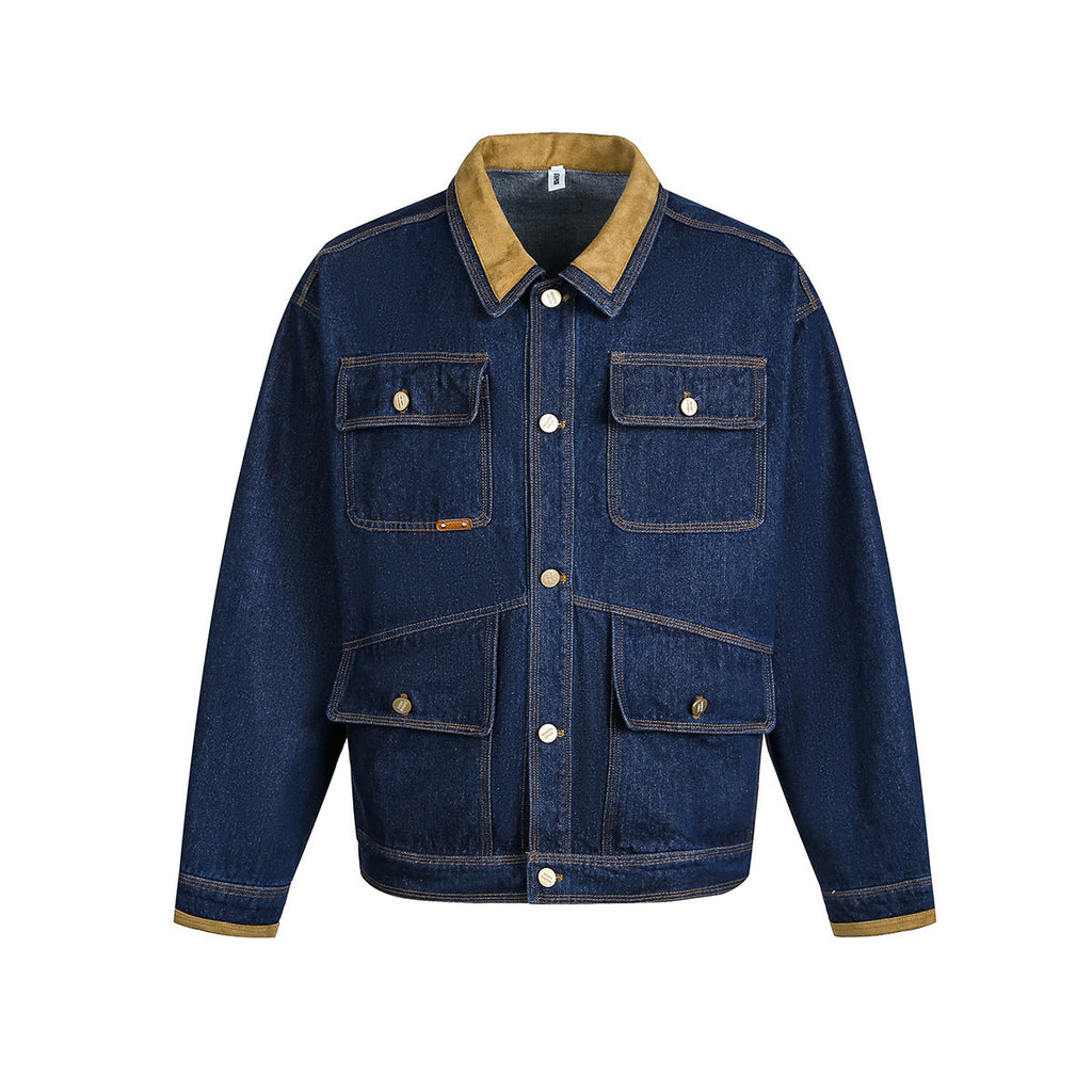 Multi pocket washed denim jacket jacket for men eprolo