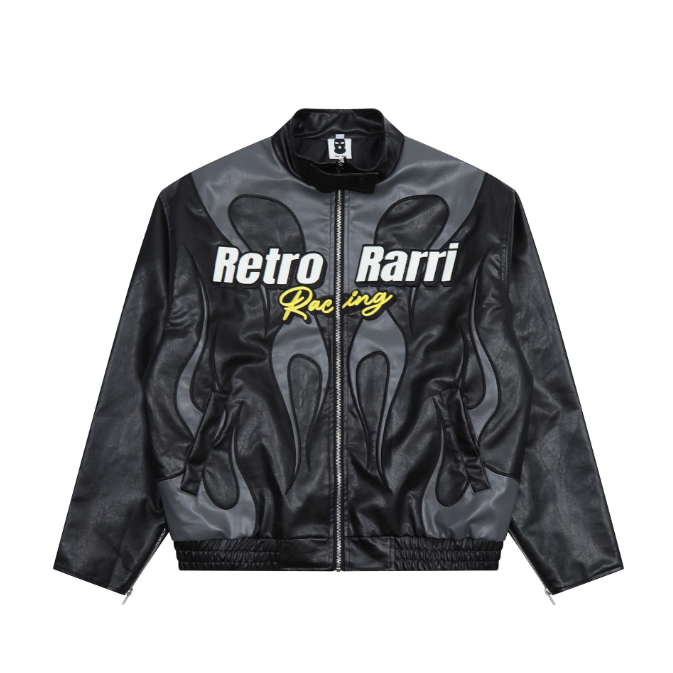American style high street splicing flame letter embroidery leather jacket jacket men motorcycle jacket PU leather baseball eprolo