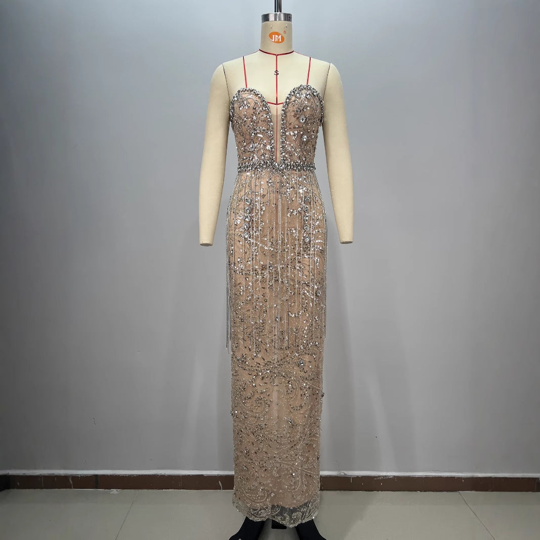 Sexy Shiny Rhinestone Sequin Strapless Dress  Female Singers Gogo Performance Party Evening Gown eprolo