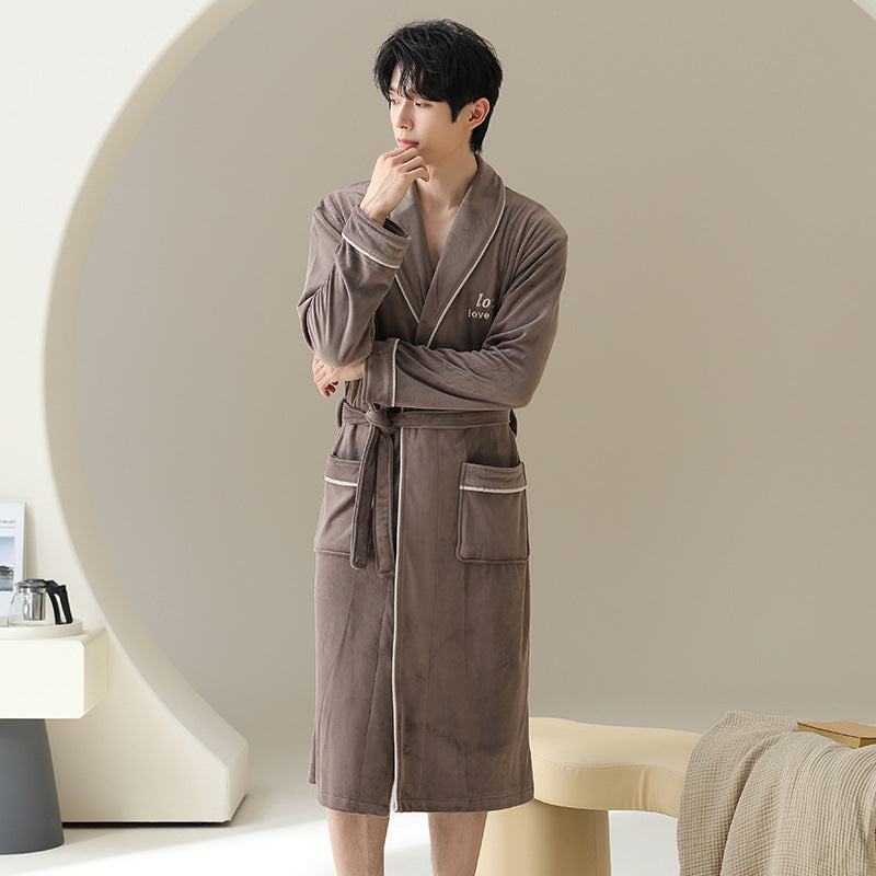 Winter Sleeping Robe for Men, Thickened and Warm, Medium to Long Robe for Men eprolo