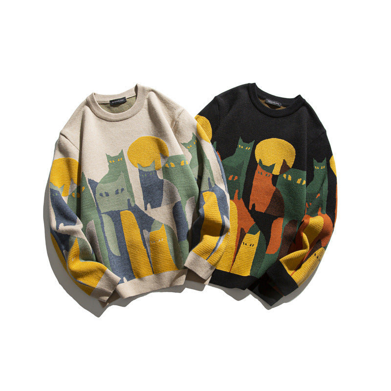 Jacquard round neck sweater loose knit sweater for men eprolo