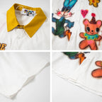 Colorblock Cartoon Print Casual Short Sleeve Shirt for Men and Women Couples Loose Fit eprolo