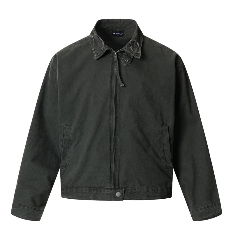 Retro Harrington Short Zip-Up Notch Lapel Casual Personality Washed Distressed Work Jacket for Men and Women eprolo