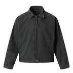 Retro Harrington Short Zip-Up Notch Lapel Casual Personality Washed Distressed Work Jacket for Men and Women eprolo