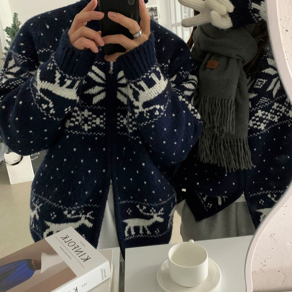 Casual Knit Cardigan for Men Winter Loose Warm Stand Collar Sweater  Couple Outwear eprolo