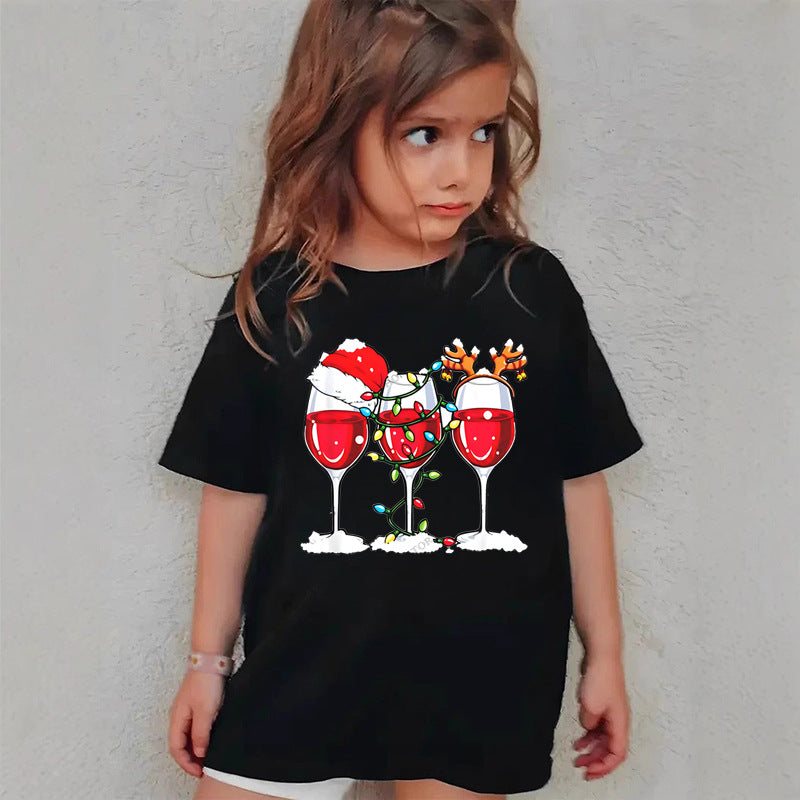 Combed Cotton New Christmas Children's Short Sleeve Girls' T-Shirt Kids Clothing Boys' Short Sleeve eprolo