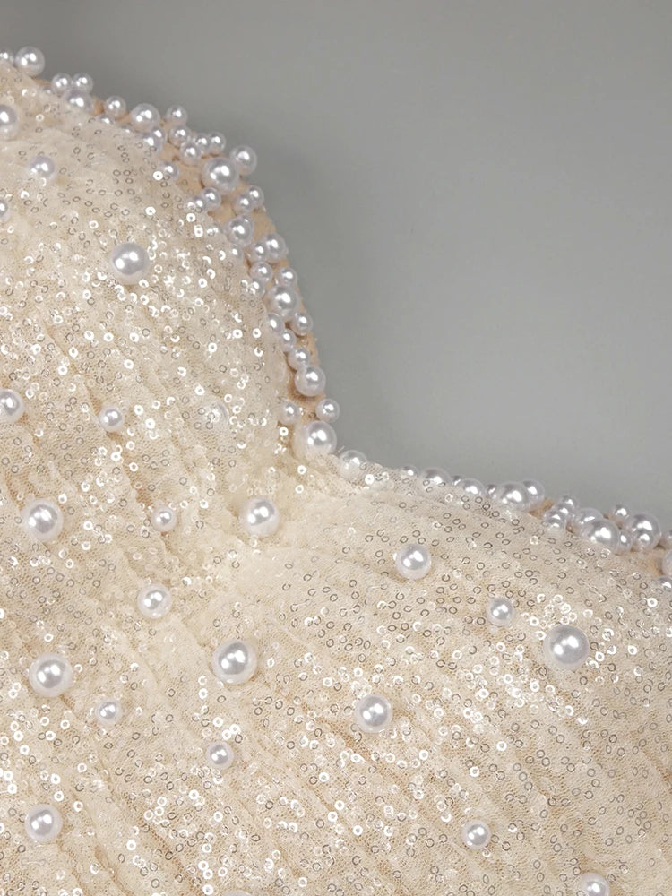Wedding Dress For Women Elegant Off Shoulder Short Sleeves Pearl Sequins Design Sparkling Maxi Long Gown eprolo