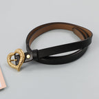 Gold Peach Heart Shape Buckle Top Layer Cowhide Leather Belt LittleYogaSocks