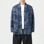 Style Loose Fit Denim Jacket with Dragon Robe Print for Men eprolo