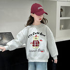 Girls' Autumn/Winter Simple Korean-Style Hoodie Round Neck Fleece-Lined Thickened Base LayerPure Cotton Top Trendy Kids Clothing eprolo