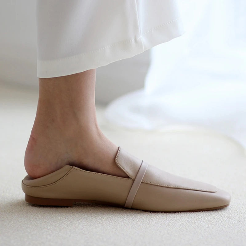 Full leather square toe deep mouth single shoe cowhide British retro simple flat shoes loafers soft heels two pairs of shoes eprolo
