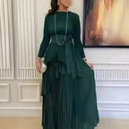 Wrinkled Irregular Lantern Skirt+Long Swing Skirt Set New Solid Color Two Piece Set eprolo