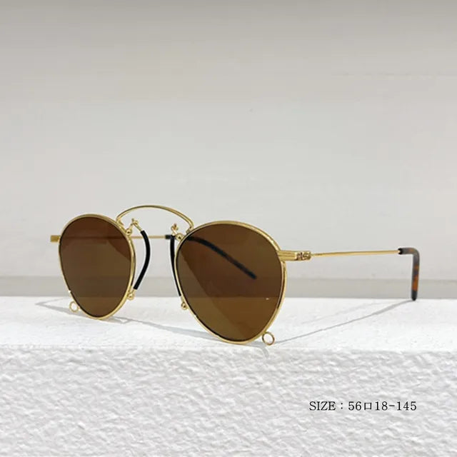 Brand Design Fashion Round Metal Sunglasses Retro Ladies Glasses Classic Luxury Driving Oval Travel Eyewear With Chain eprolo